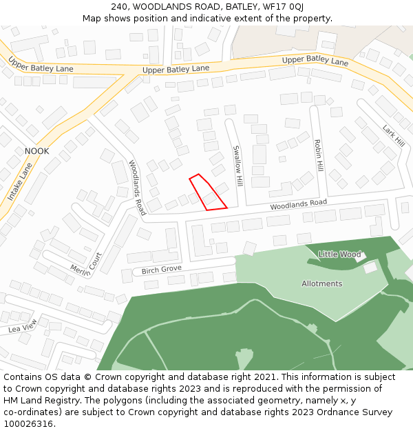 240, WOODLANDS ROAD, BATLEY, WF17 0QJ: Location map and indicative extent of plot