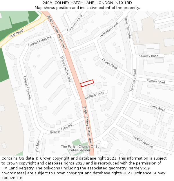 240A, COLNEY HATCH LANE, LONDON, N10 1BD: Location map and indicative extent of plot