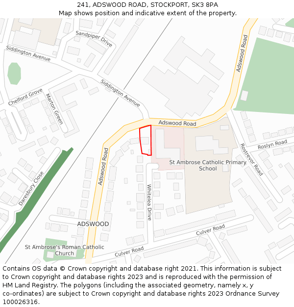 241, ADSWOOD ROAD, STOCKPORT, SK3 8PA: Location map and indicative extent of plot
