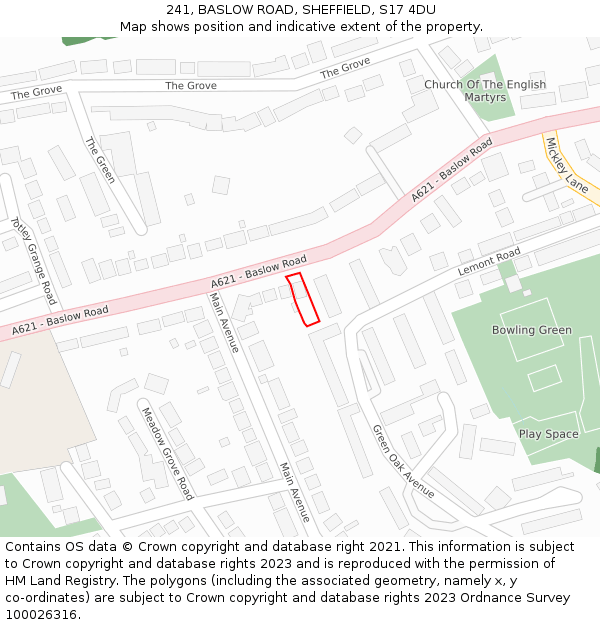 241, BASLOW ROAD, SHEFFIELD, S17 4DU: Location map and indicative extent of plot