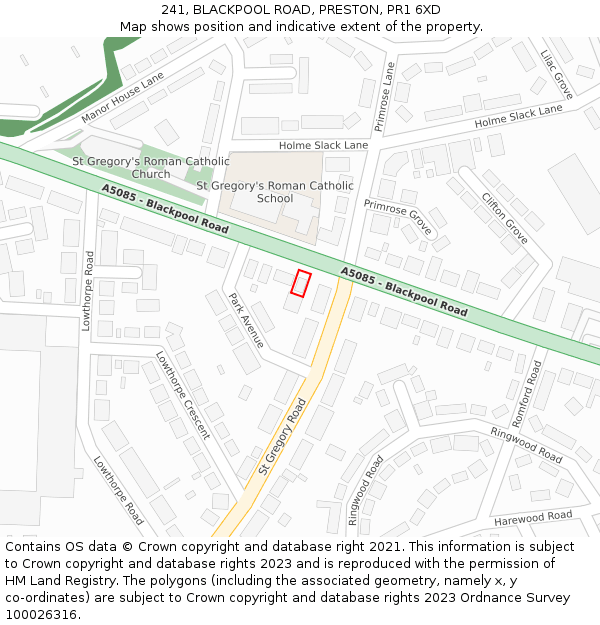 241, BLACKPOOL ROAD, PRESTON, PR1 6XD: Location map and indicative extent of plot