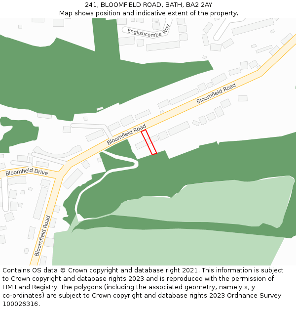 241, BLOOMFIELD ROAD, BATH, BA2 2AY: Location map and indicative extent of plot
