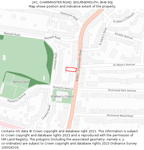 241, CHARMINSTER ROAD, BOURNEMOUTH, BH8 9QJ: Location map and indicative extent of plot