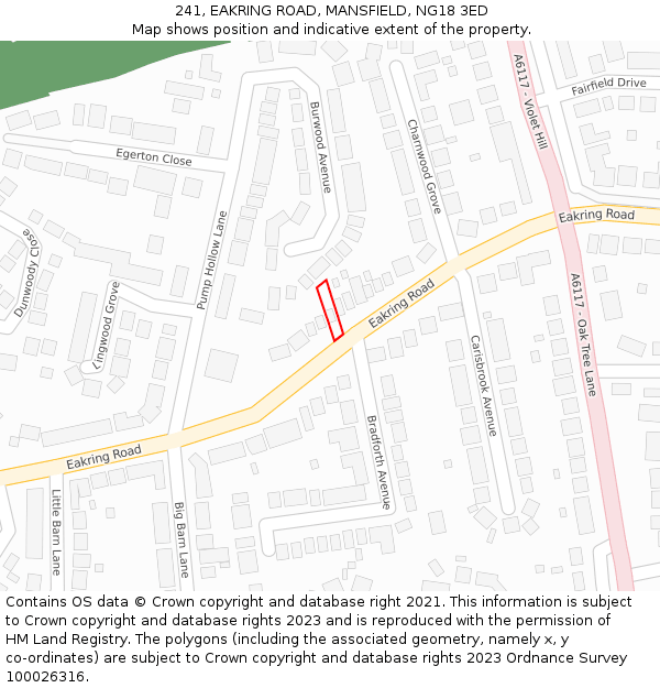 241, EAKRING ROAD, MANSFIELD, NG18 3ED: Location map and indicative extent of plot