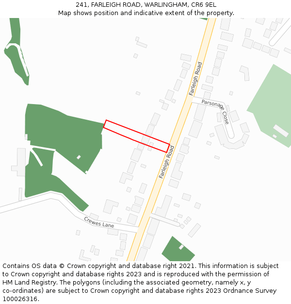 241, FARLEIGH ROAD, WARLINGHAM, CR6 9EL: Location map and indicative extent of plot