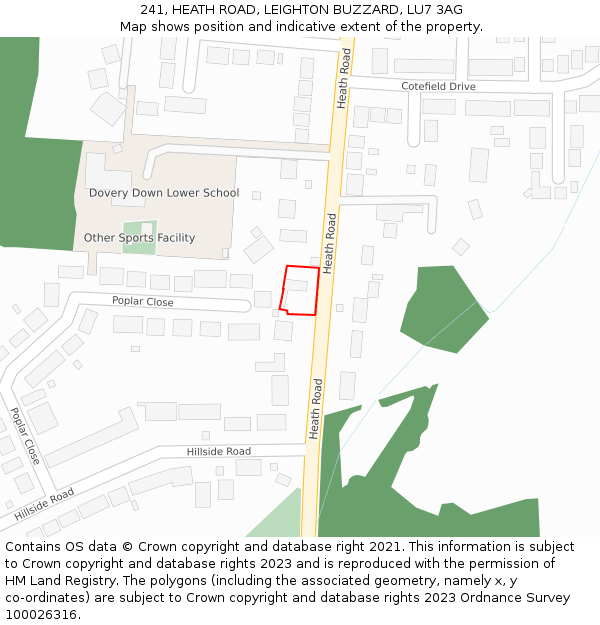 241, HEATH ROAD, LEIGHTON BUZZARD, LU7 3AG: Location map and indicative extent of plot