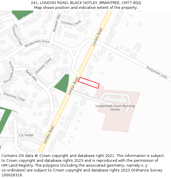 241, LONDON ROAD, BLACK NOTLEY, BRAINTREE, CM77 8QQ: Location map and indicative extent of plot