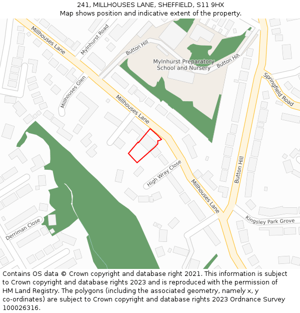 241, MILLHOUSES LANE, SHEFFIELD, S11 9HX: Location map and indicative extent of plot
