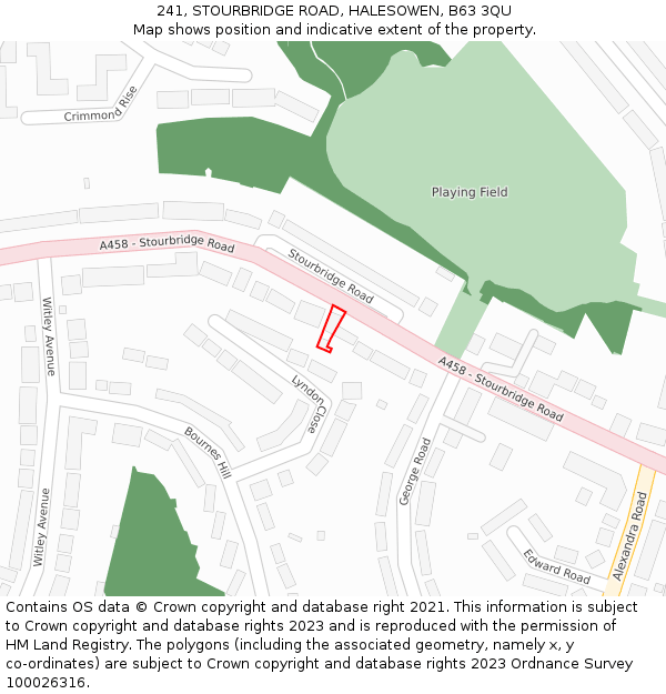 241, STOURBRIDGE ROAD, HALESOWEN, B63 3QU: Location map and indicative extent of plot