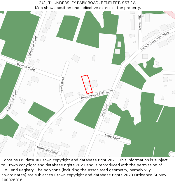 241, THUNDERSLEY PARK ROAD, BENFLEET, SS7 1AJ: Location map and indicative extent of plot