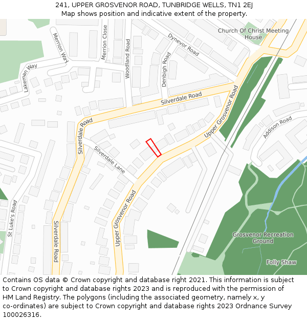 241, UPPER GROSVENOR ROAD, TUNBRIDGE WELLS, TN1 2EJ: Location map and indicative extent of plot