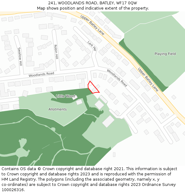 241, WOODLANDS ROAD, BATLEY, WF17 0QW: Location map and indicative extent of plot