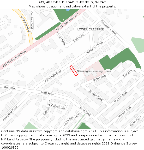 242, ABBEYFIELD ROAD, SHEFFIELD, S4 7AZ: Location map and indicative extent of plot