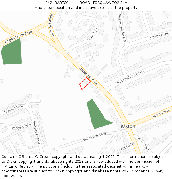 242, BARTON HILL ROAD, TORQUAY, TQ2 8LA: Location map and indicative extent of plot