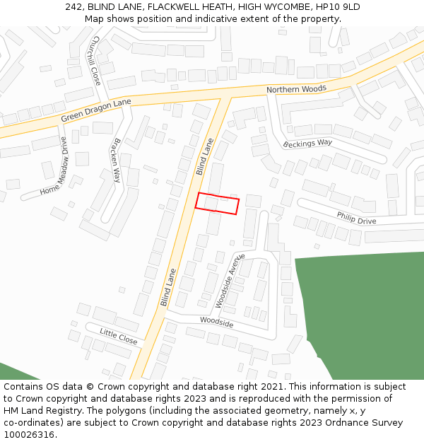 242, BLIND LANE, FLACKWELL HEATH, HIGH WYCOMBE, HP10 9LD: Location map and indicative extent of plot