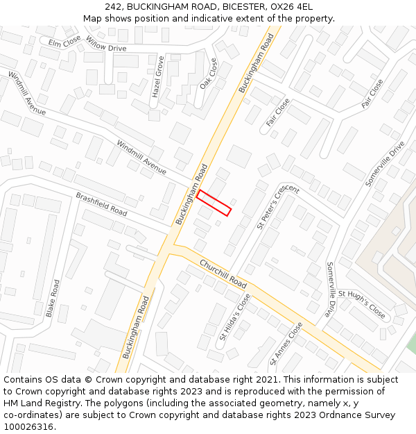 242, BUCKINGHAM ROAD, BICESTER, OX26 4EL: Location map and indicative extent of plot