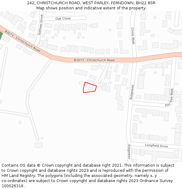 242, CHRISTCHURCH ROAD, WEST PARLEY, FERNDOWN, BH22 8SR: Location map and indicative extent of plot
