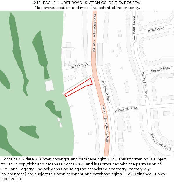 242, EACHELHURST ROAD, SUTTON COLDFIELD, B76 1EW: Location map and indicative extent of plot