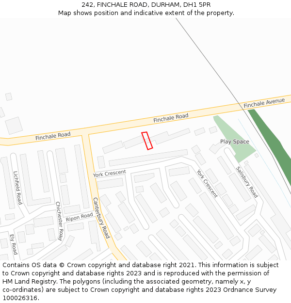 242, FINCHALE ROAD, DURHAM, DH1 5PR: Location map and indicative extent of plot