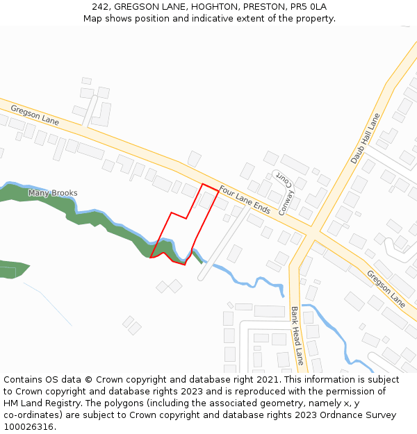 242, GREGSON LANE, HOGHTON, PRESTON, PR5 0LA: Location map and indicative extent of plot