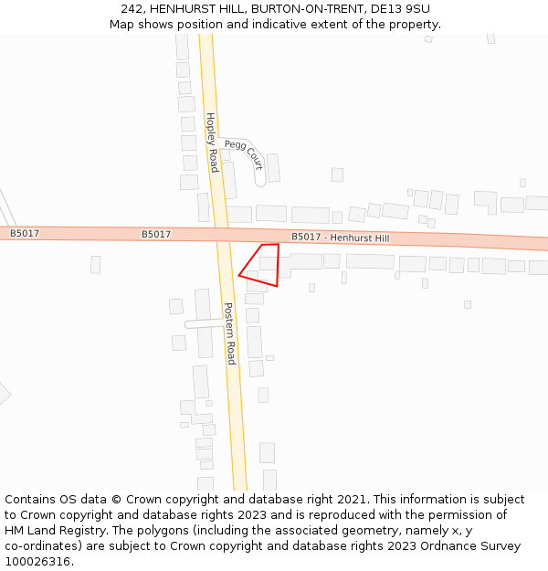 242, HENHURST HILL, BURTON-ON-TRENT, DE13 9SU: Location map and indicative extent of plot