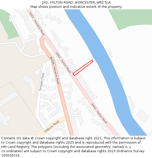 242, HYLTON ROAD, WORCESTER, WR2 5LA: Location map and indicative extent of plot