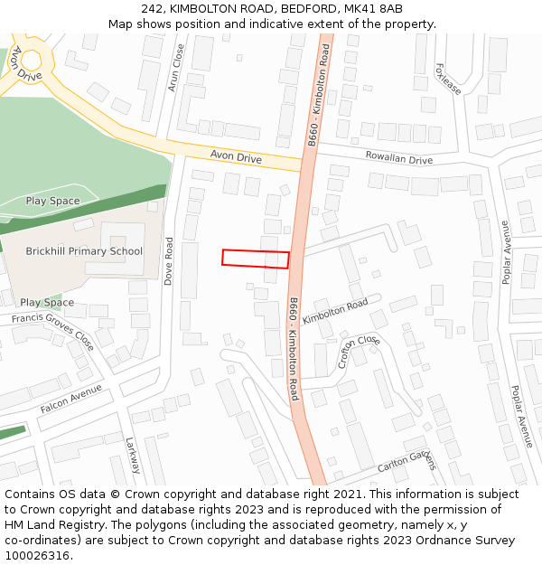 242, KIMBOLTON ROAD, BEDFORD, MK41 8AB: Location map and indicative extent of plot