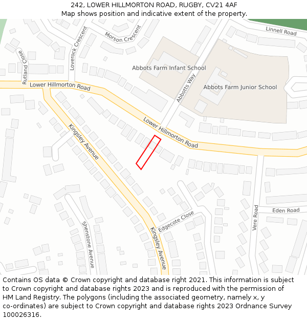 242, LOWER HILLMORTON ROAD, RUGBY, CV21 4AF: Location map and indicative extent of plot