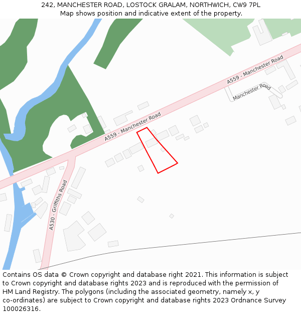 242, MANCHESTER ROAD, LOSTOCK GRALAM, NORTHWICH, CW9 7PL: Location map and indicative extent of plot