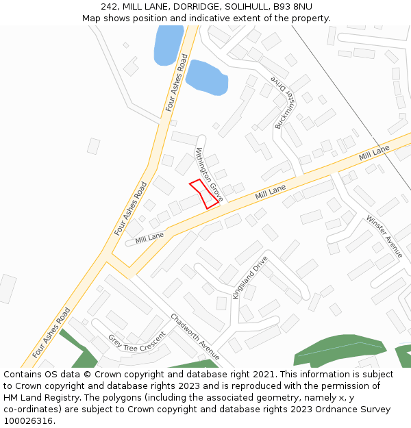 242, MILL LANE, DORRIDGE, SOLIHULL, B93 8NU: Location map and indicative extent of plot