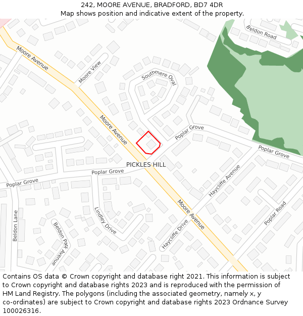 242, MOORE AVENUE, BRADFORD, BD7 4DR: Location map and indicative extent of plot