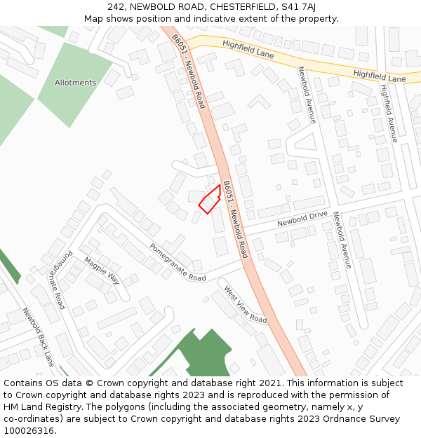 242, NEWBOLD ROAD, CHESTERFIELD, S41 7AJ: Location map and indicative extent of plot