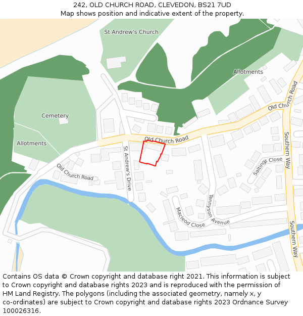 242, OLD CHURCH ROAD, CLEVEDON, BS21 7UD: Location map and indicative extent of plot