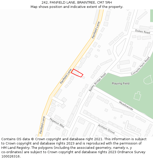 242, PANFIELD LANE, BRAINTREE, CM7 5RH: Location map and indicative extent of plot