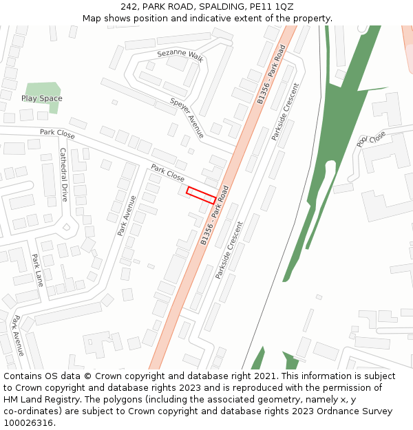 242, PARK ROAD, SPALDING, PE11 1QZ: Location map and indicative extent of plot