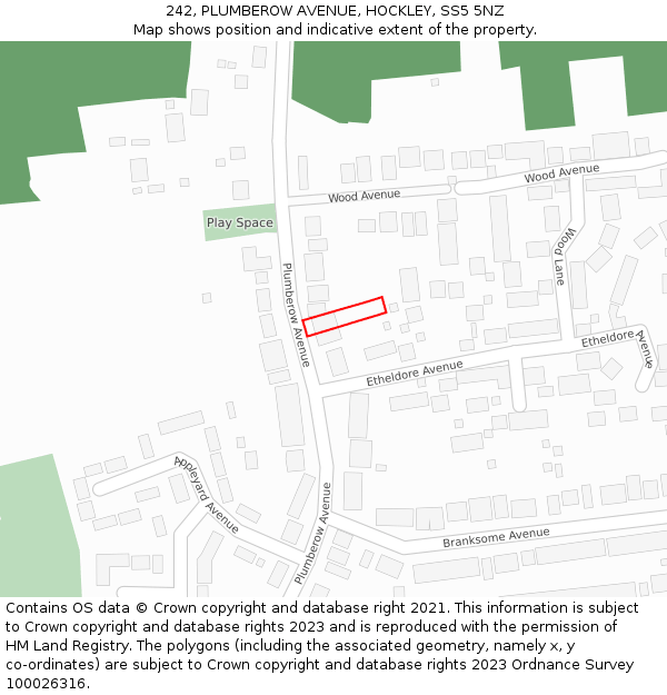 242, PLUMBEROW AVENUE, HOCKLEY, SS5 5NZ: Location map and indicative extent of plot