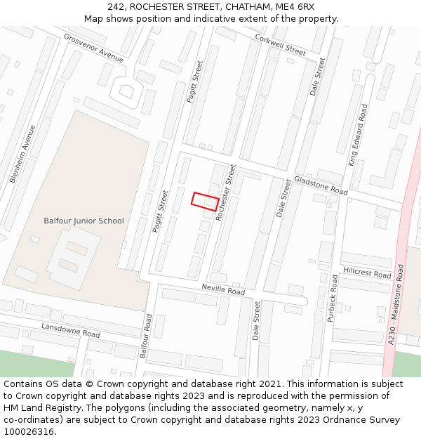 242, ROCHESTER STREET, CHATHAM, ME4 6RX: Location map and indicative extent of plot