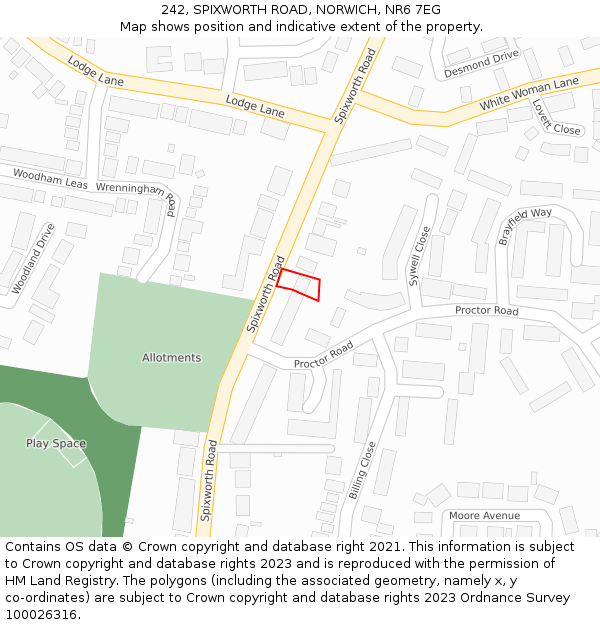 242, SPIXWORTH ROAD, NORWICH, NR6 7EG: Location map and indicative extent of plot