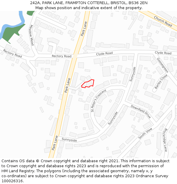 242A, PARK LANE, FRAMPTON COTTERELL, BRISTOL, BS36 2EN: Location map and indicative extent of plot