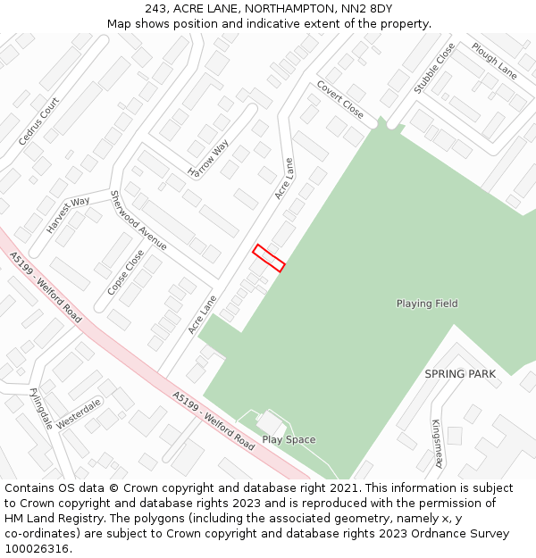 243, ACRE LANE, NORTHAMPTON, NN2 8DY: Location map and indicative extent of plot