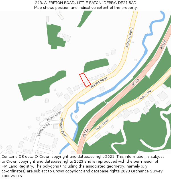 243, ALFRETON ROAD, LITTLE EATON, DERBY, DE21 5AD: Location map and indicative extent of plot