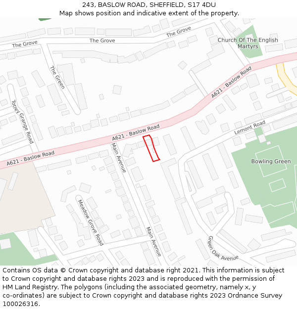 243, BASLOW ROAD, SHEFFIELD, S17 4DU: Location map and indicative extent of plot