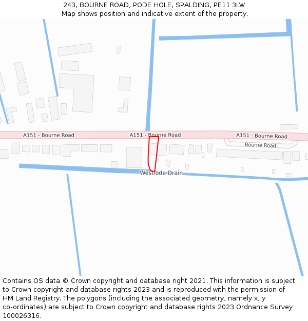 243, BOURNE ROAD, PODE HOLE, SPALDING, PE11 3LW: Location map and indicative extent of plot