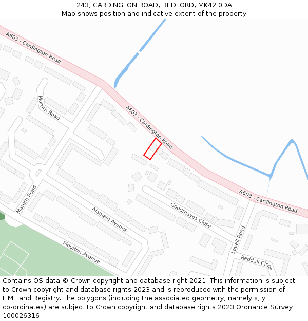 243, CARDINGTON ROAD, BEDFORD, MK42 0DA: Location map and indicative extent of plot