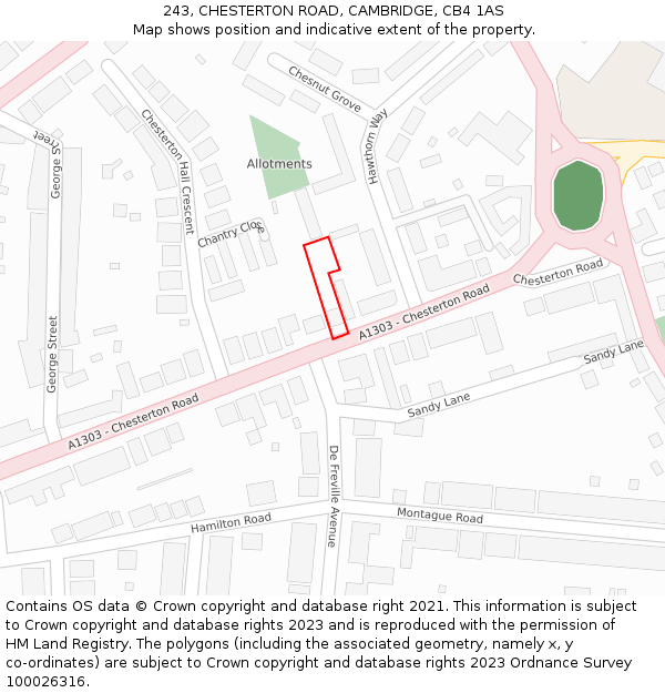 243, CHESTERTON ROAD, CAMBRIDGE, CB4 1AS: Location map and indicative extent of plot