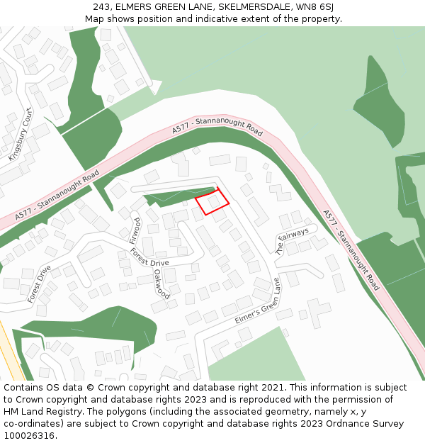 243, ELMERS GREEN LANE, SKELMERSDALE, WN8 6SJ: Location map and indicative extent of plot