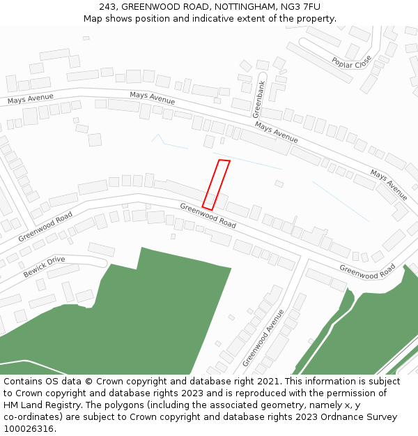243, GREENWOOD ROAD, NOTTINGHAM, NG3 7FU: Location map and indicative extent of plot