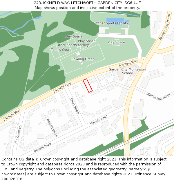 243, ICKNIELD WAY, LETCHWORTH GARDEN CITY, SG6 4UE: Location map and indicative extent of plot
