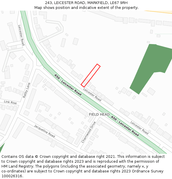 243, LEICESTER ROAD, MARKFIELD, LE67 9RH: Location map and indicative extent of plot