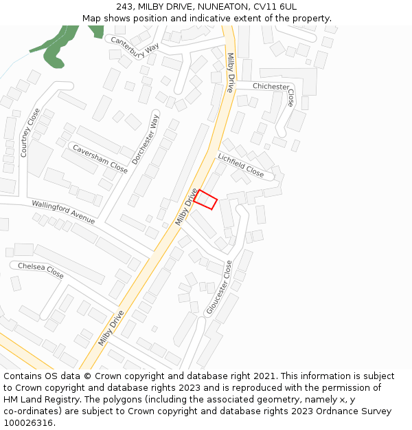 243, MILBY DRIVE, NUNEATON, CV11 6UL: Location map and indicative extent of plot